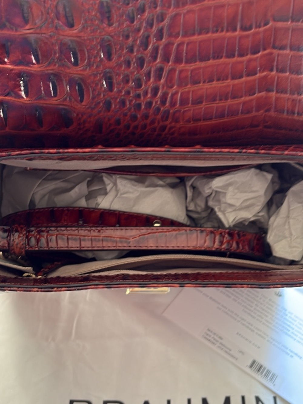 Brahmin Dark Brown Croc-Embossed Top-Handle Satchel - Picture 6 of 7